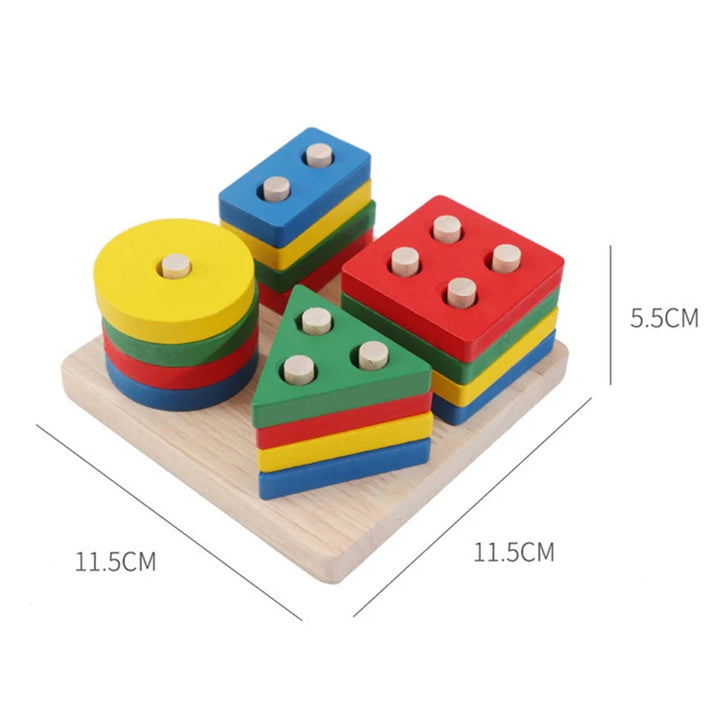 Blocos de Encaixe Montessori em Madeira – Jogo Educativo de Formas e Cores