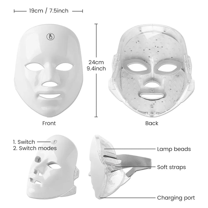 Máscara Facial LED Recarregável 7 Cores – Rejuvenescimento e Lifting