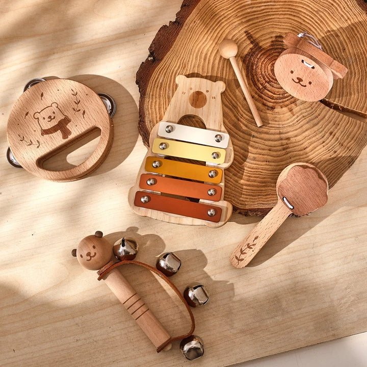Xilofone Ursinho Montessori – Brinquedo Musical de Madeira para Bebés