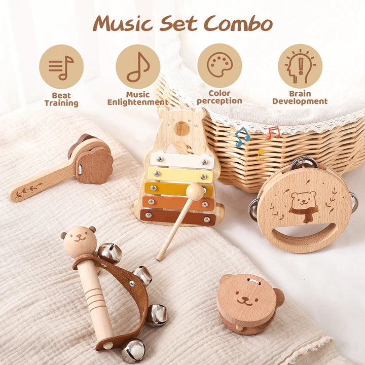 Xilofone Ursinho Montessori – Brinquedo Musical de Madeira para Bebés