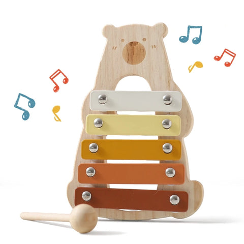 Xilofone Ursinho Montessori – Brinquedo Musical de Madeira para Bebés