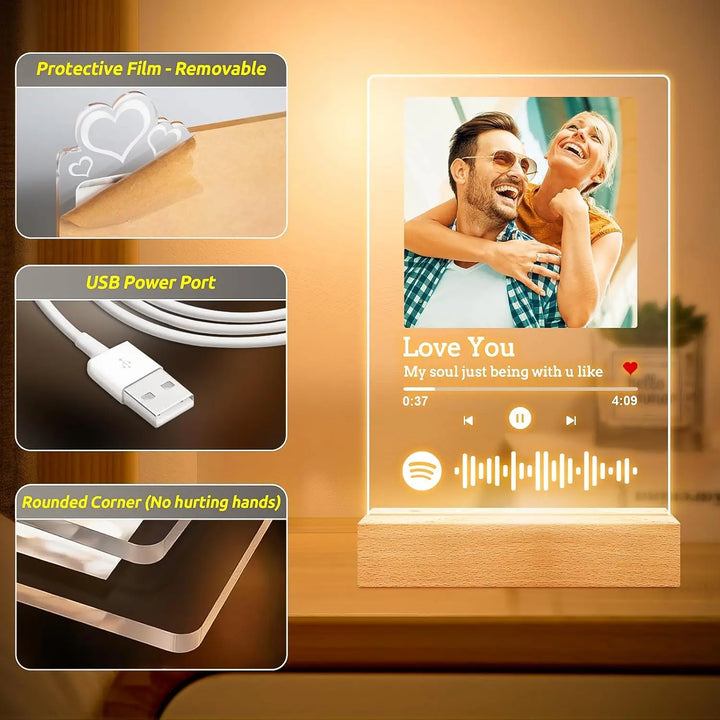 Placa Acrílica Spotify Personalizada com Luz LED