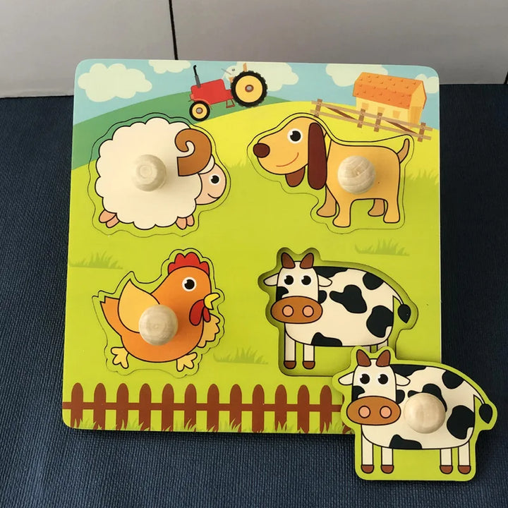 Blocos de Encaixe Montessori em Madeira – Jogo Educativo de Formas e Cores