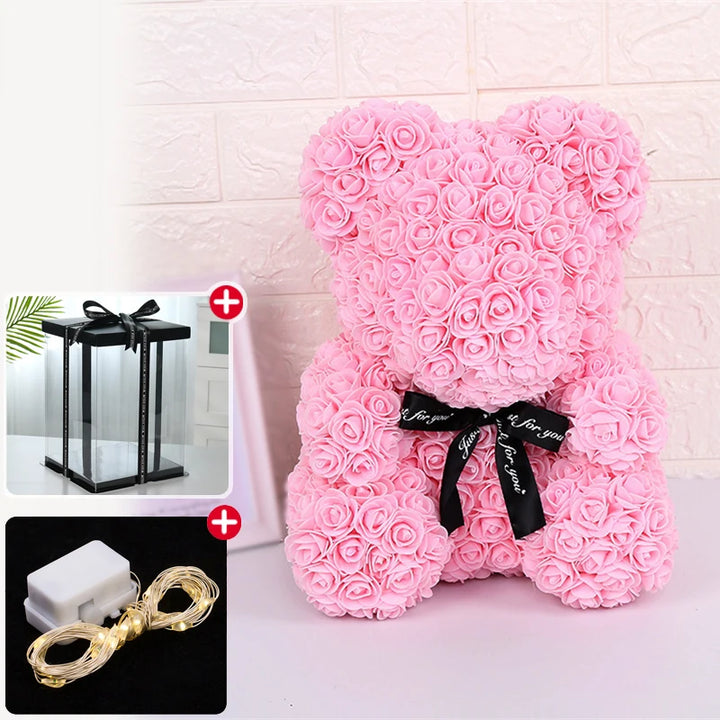 Urso Rosa Encantado com Luzes