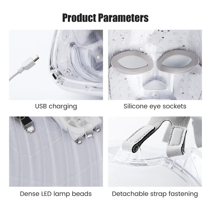 Máscara Facial LED Recarregável 7 Cores – Rejuvenescimento e Lifting