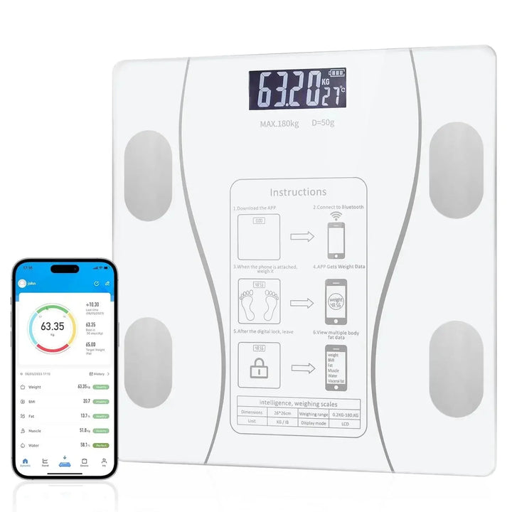 Balança Digital Inteligente com Bluetooth – Mede Peso, Gordura Corporal e Muito Mais
