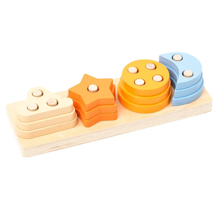 Blocos de Encaixe Montessori em Madeira – Jogo Educativo de Formas e Cores