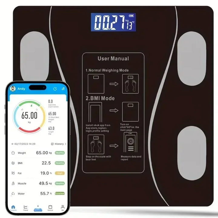 Balança Digital Inteligente com Bluetooth – Mede Peso, Gordura Corporal e Muito Mais