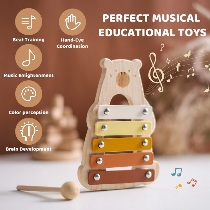 Xilofone Ursinho Montessori – Brinquedo Musical de Madeira para Bebés