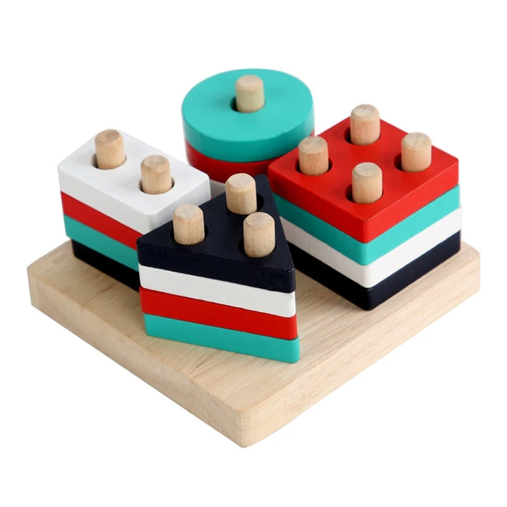 Blocos de Encaixe Montessori em Madeira – Jogo Educativo de Formas e Cores