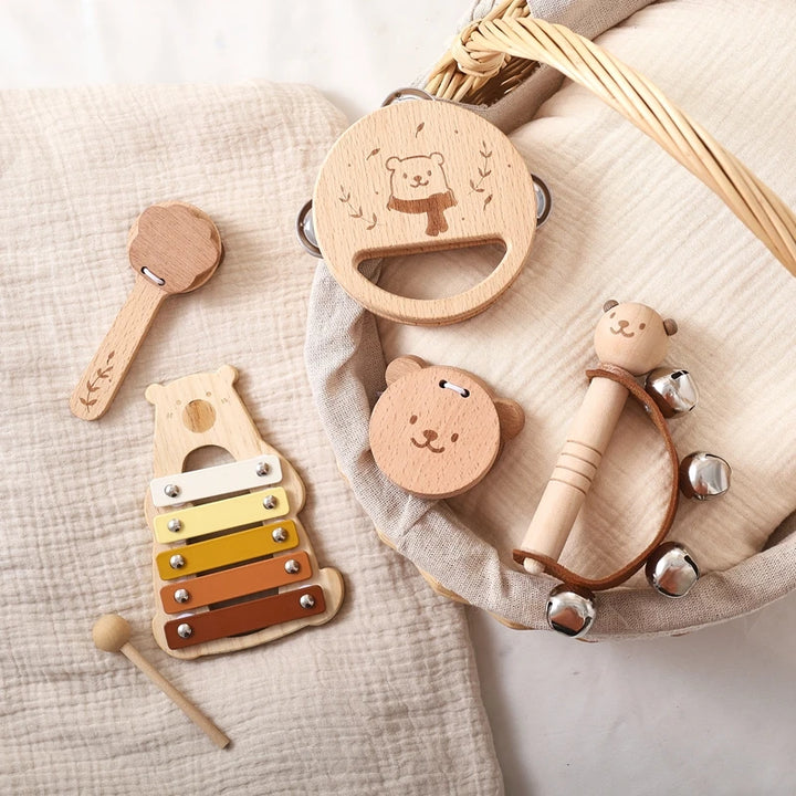Xilofone Ursinho Montessori – Brinquedo Musical de Madeira para Bebés