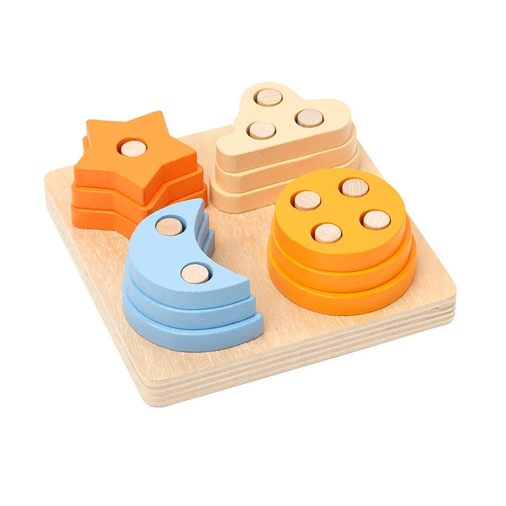 Blocos de Encaixe Montessori em Madeira – Jogo Educativo de Formas e Cores