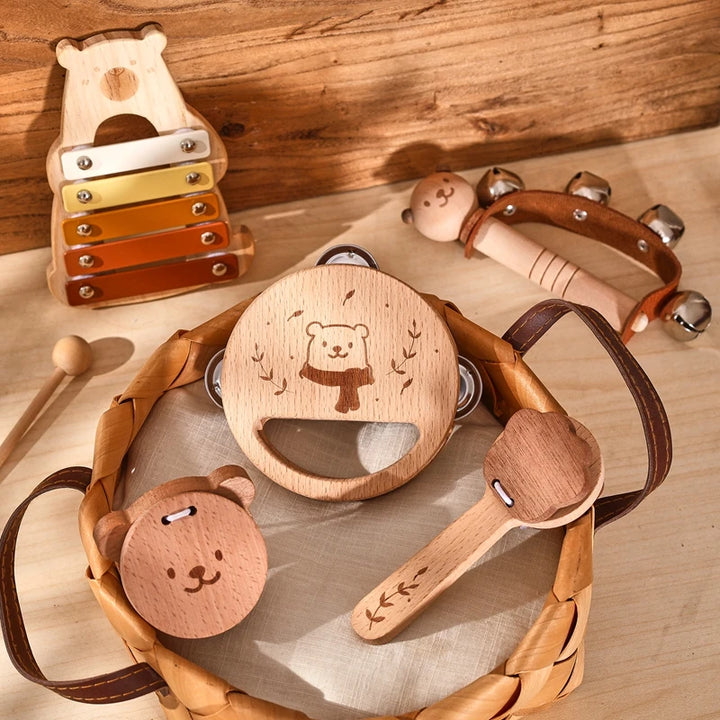 Xilofone Ursinho Montessori – Brinquedo Musical de Madeira para Bebés