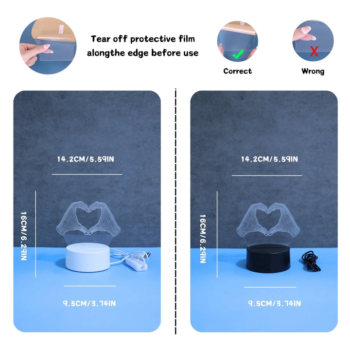 Candeeiro 3D Duas Mãos em Coração